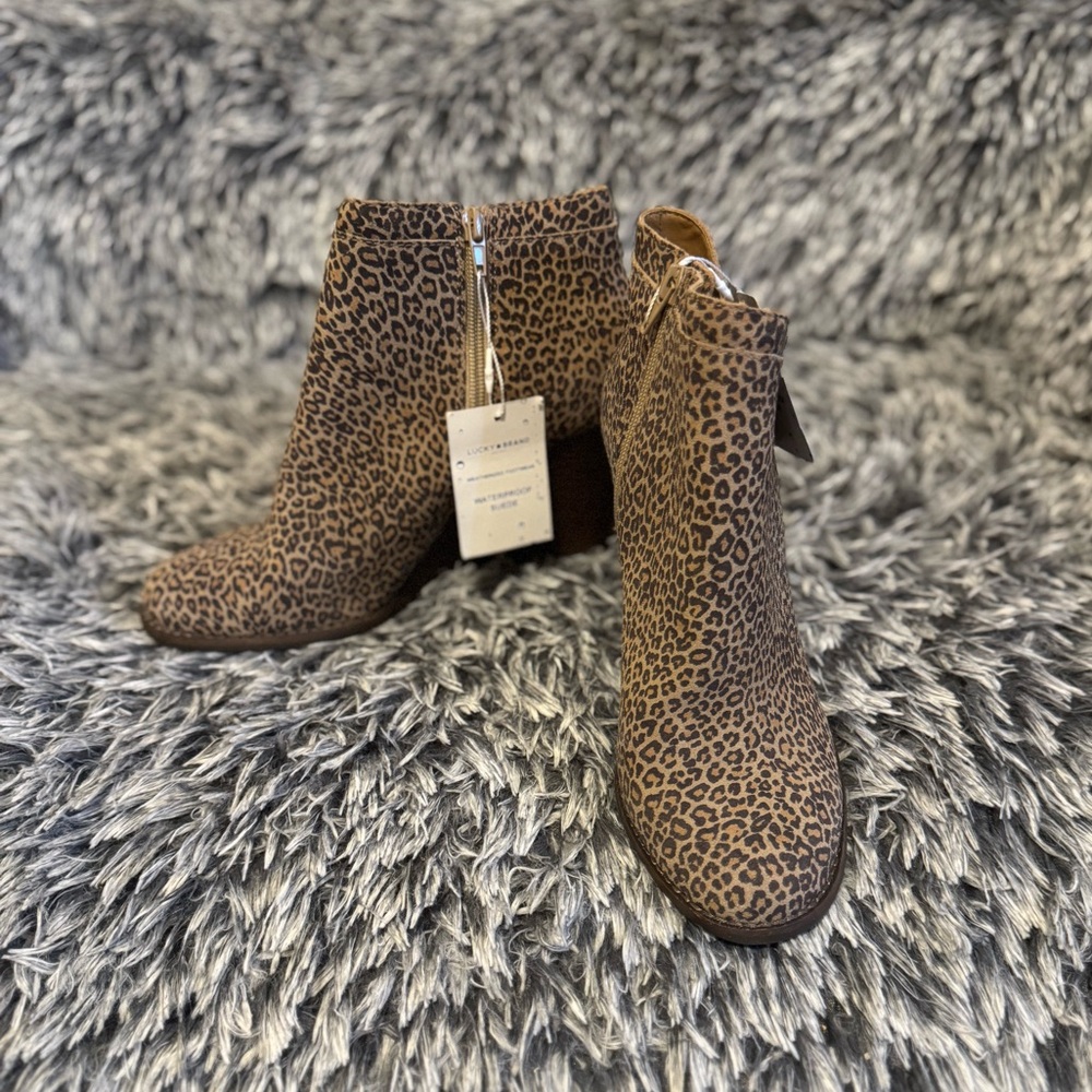 Lucky Brand Leopard Print Waterproof Suede Booties